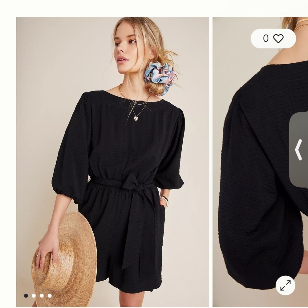 Anthropologie Francesca Balloon-Sleeved Black Romper Size XS
